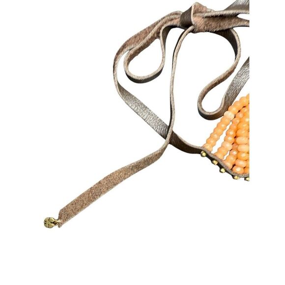 Lucky Brand Coral and Gold Multi Strand Necklace with suede tie - Picture 5 of 8